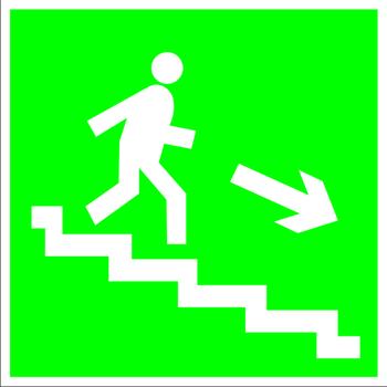 E13 направление к эвакуационному выходу по лестнице вниз (правосторонний) (пластик, 200х200 мм) - Знаки безопасности - Эвакуационные знаки - ohrana.inoy.org