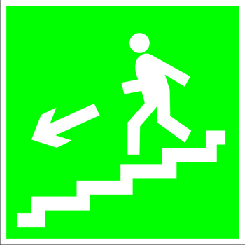 E14 направление к эвакуационному выходу по лестнице вниз (левосторонний) (пленка, 200х200 мм) - Знаки безопасности - Эвакуационные знаки - ohrana.inoy.org