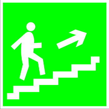E15 направление к эвакуационному выходу по лестнице вверх (правосторонний) (пластик, 200х200 мм) - Знаки безопасности - Эвакуационные знаки - ohrana.inoy.org