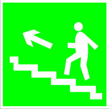 E16 направление к эвакуационному выходу по лестнице вверх (левосторонний) (пластик, 200х200 мм) - Знаки безопасности - Эвакуационные знаки - ohrana.inoy.org