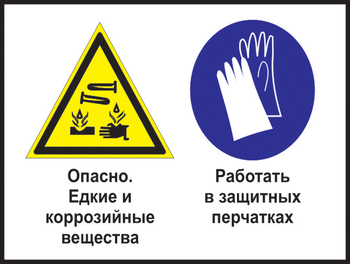 Кз 64 опасно - едкие и коррозийные вещества. работать в защитных перчатках. (пластик, 400х300 мм) - Знаки безопасности - Комбинированные знаки безопасности - ohrana.inoy.org